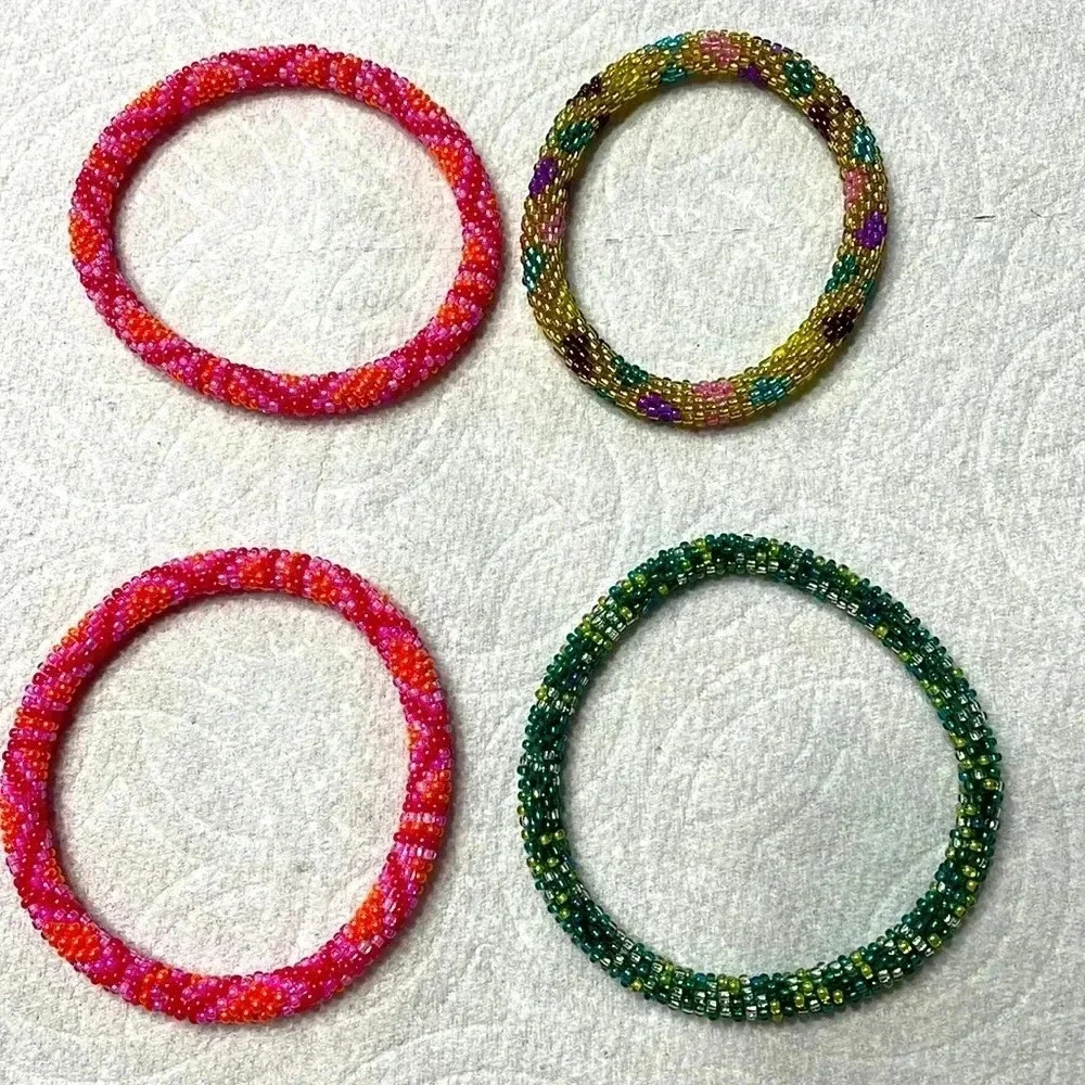 Vintage seed roll beaded bracelet bundle 4